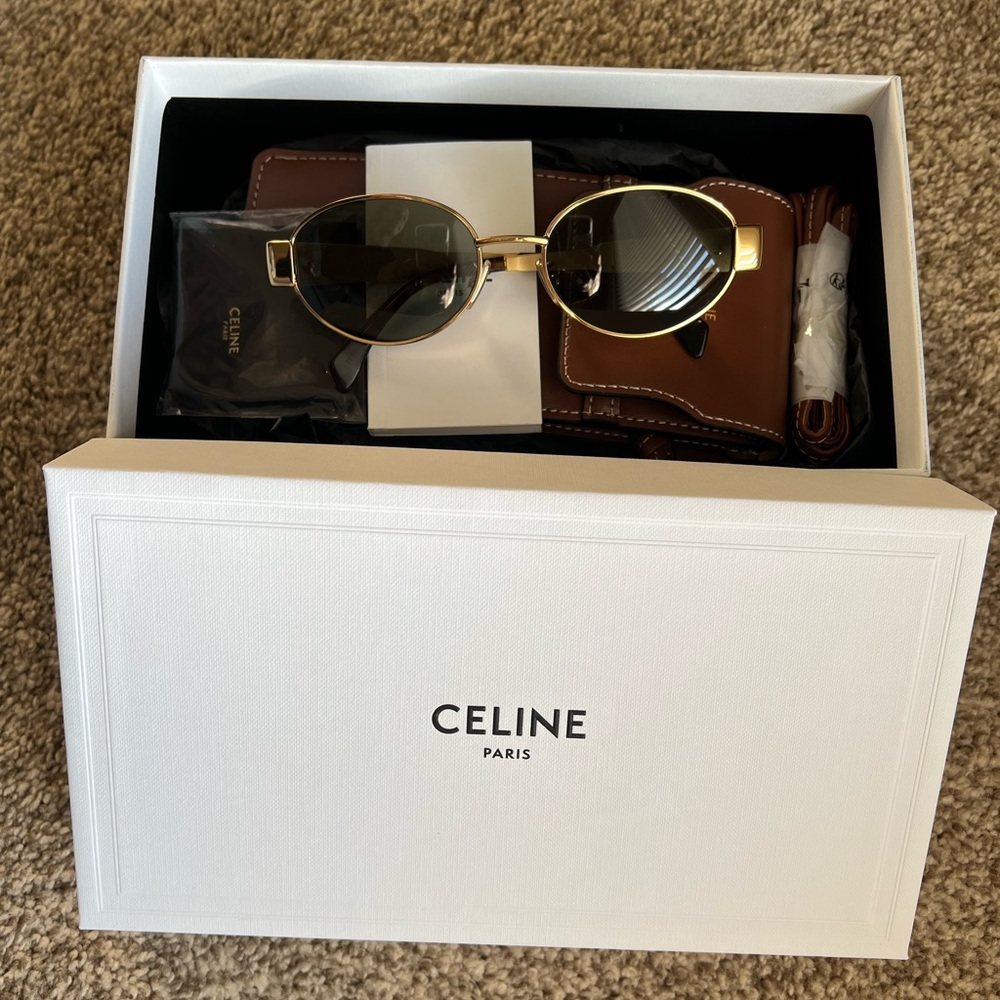Celine Triomphe 54mm Oval Sunglasses GOLD/GREEN